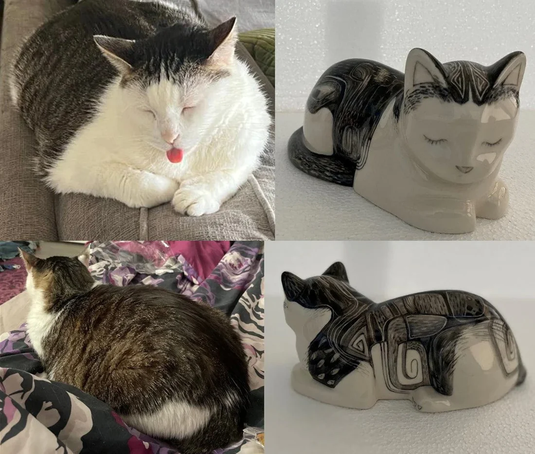 Image of a custom cat cremation urn using photos also known as a cat photo urn.