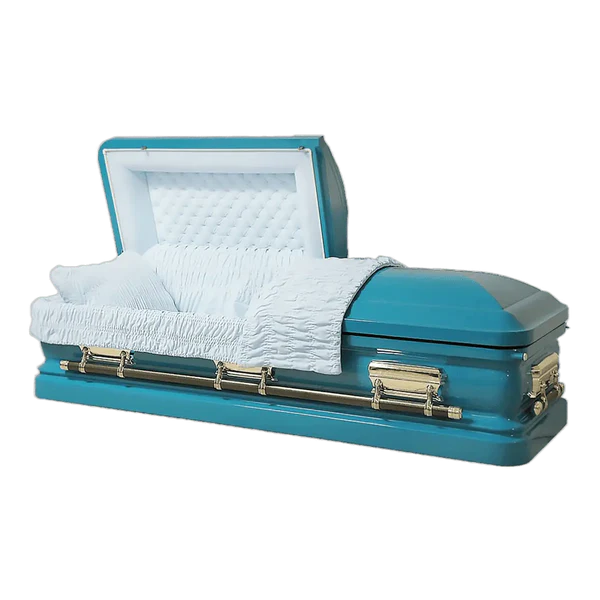 photo of a turquoise Aurora casket